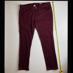 Dark Red Geometric Print Denim Pants